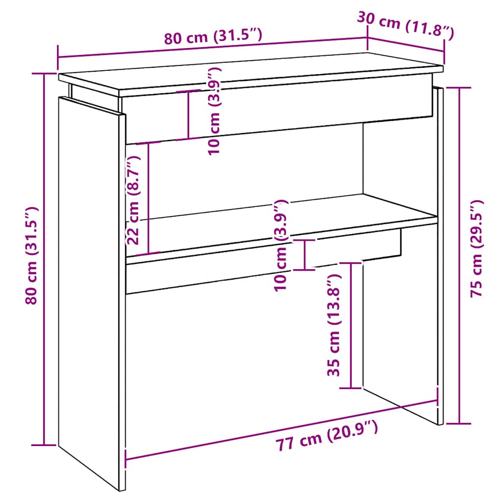 konsolbord 80x30x80 cm konstrueret træ antikt træ
