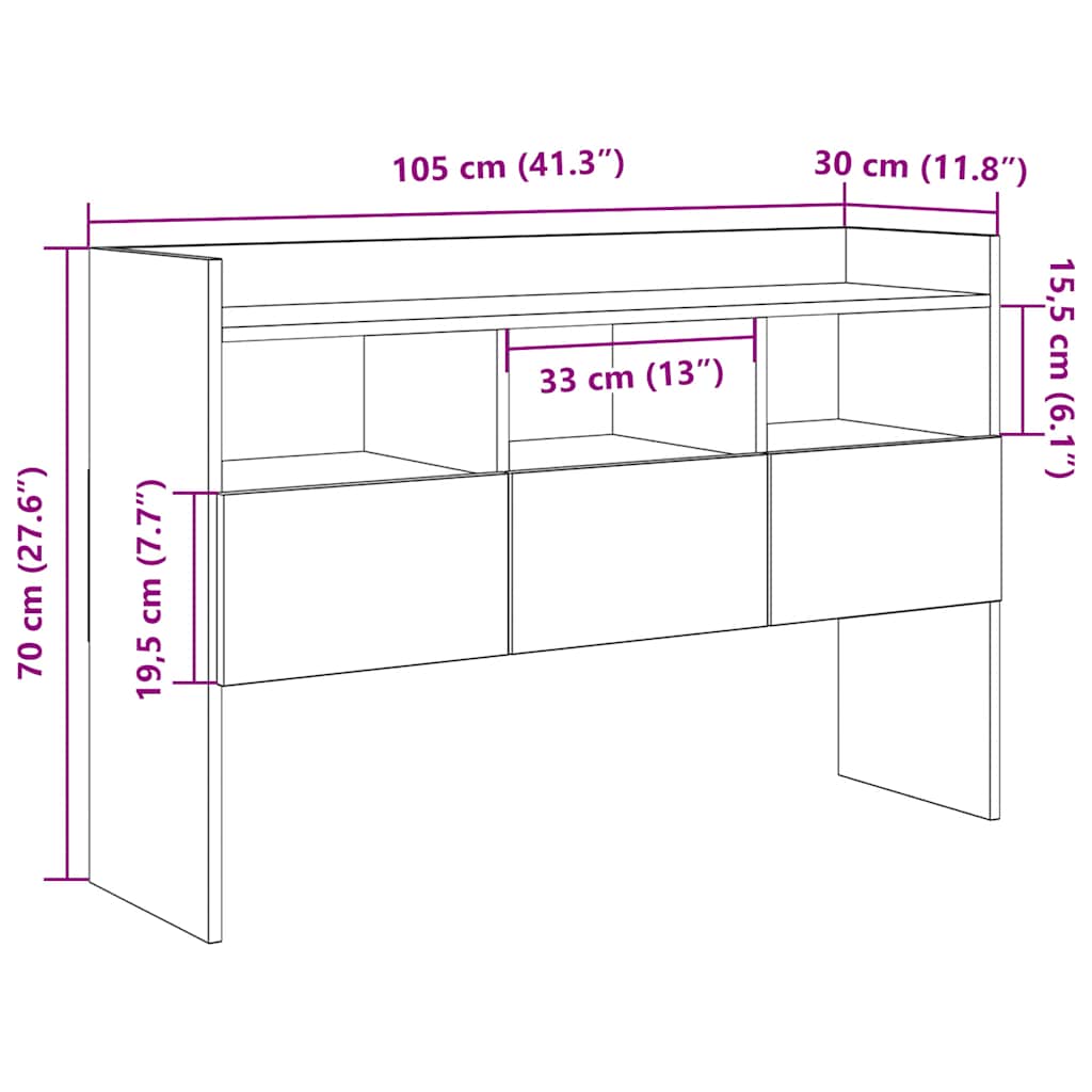 skænk 105x30x70 cm konstrueret træ egetræsfarve
