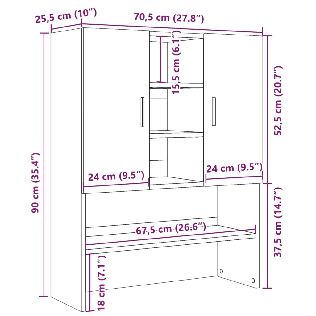 vaskemaskineskab 70,5x25,5x90 cm betongrå