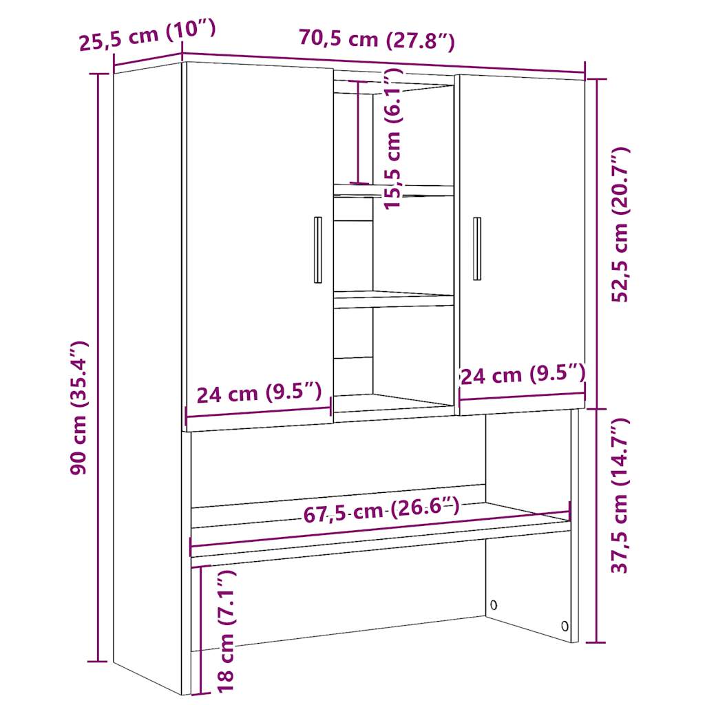 vaskemaskineskab 70,5x25,5x90 cm kunsteg