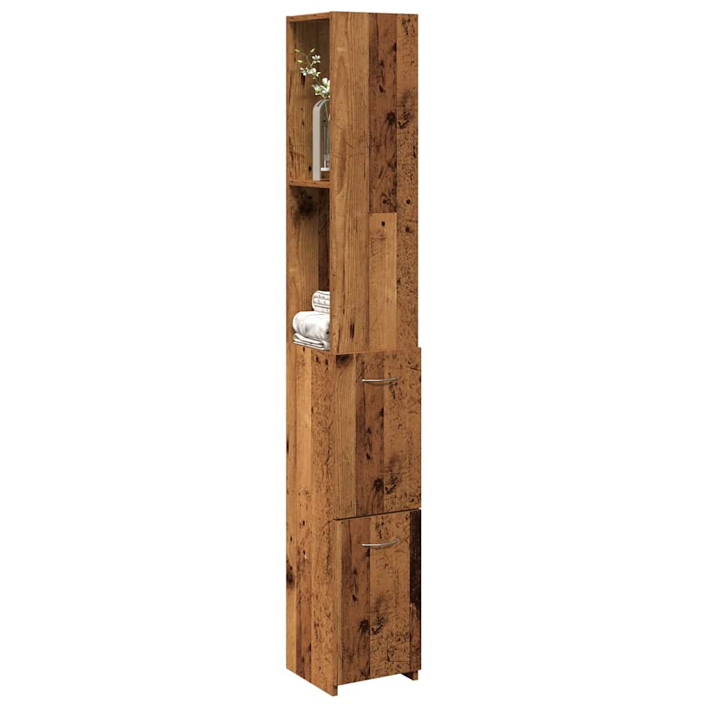 Badeværelseshøjskab 25×25×170 cm i konstrueret træ - gammelt trælook