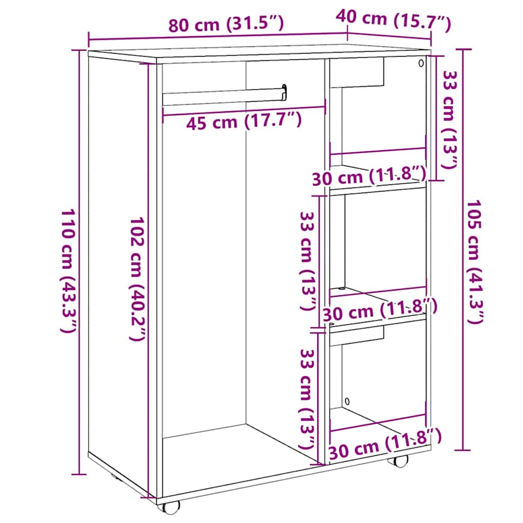garderobe 80x40x110 cm konstrueret træ antikt træ