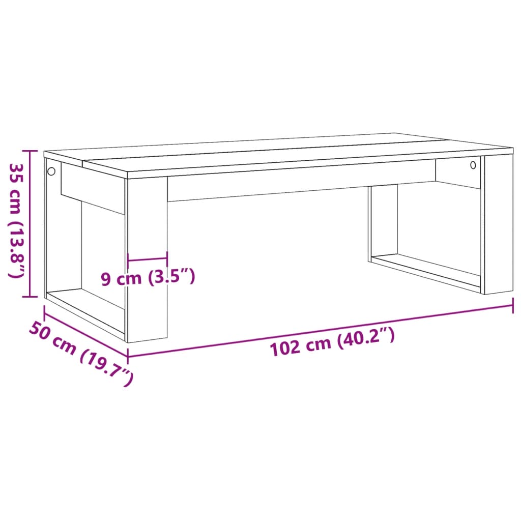 sofabord 102x50x35 cm konstrueret træ antikt træ