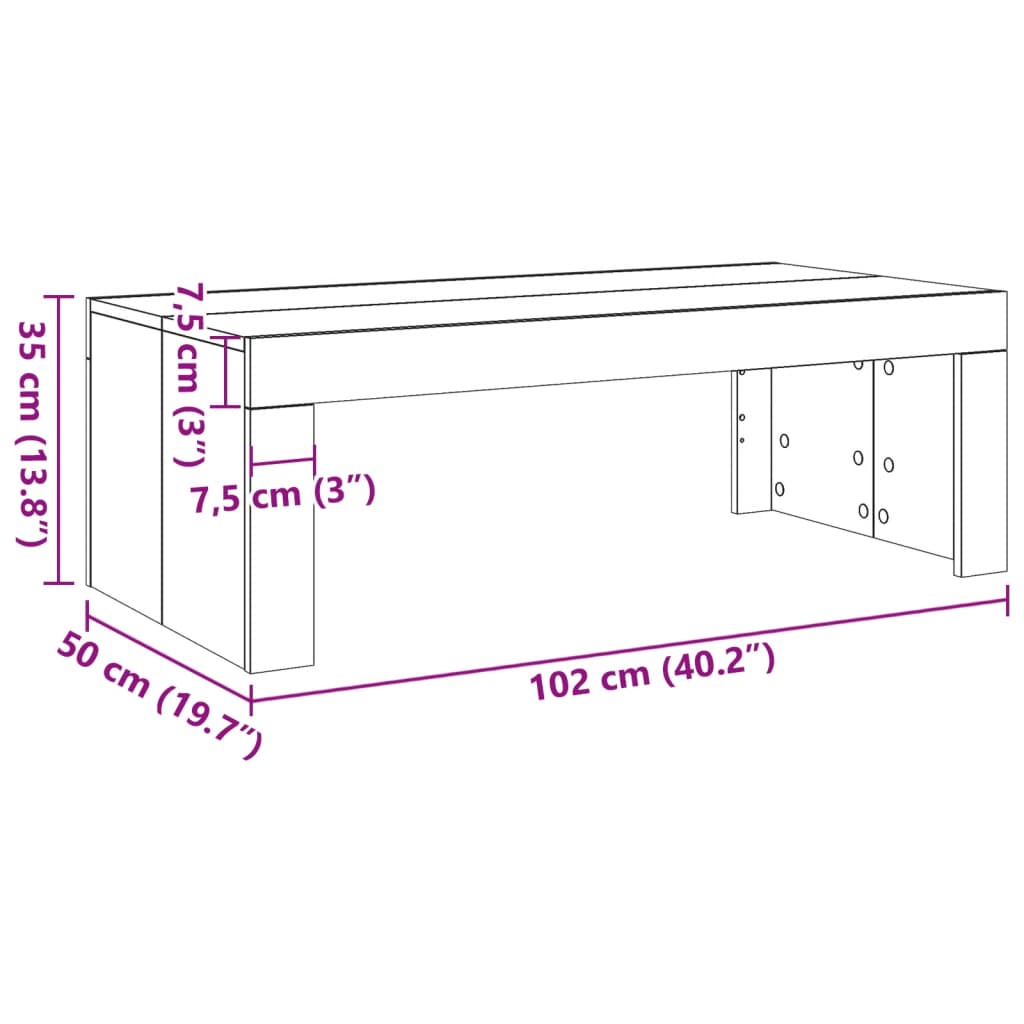 sofabord 102x50x35 cm konstrueret træ antikt træ