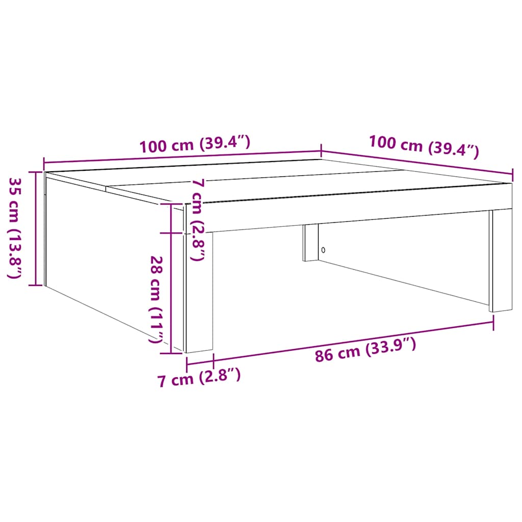 sofabord 100x100x35 cm konstrueret træ kunsteg