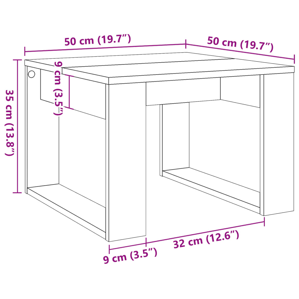 sidebord 50x50x35 cm konstrueret træ antikt eg