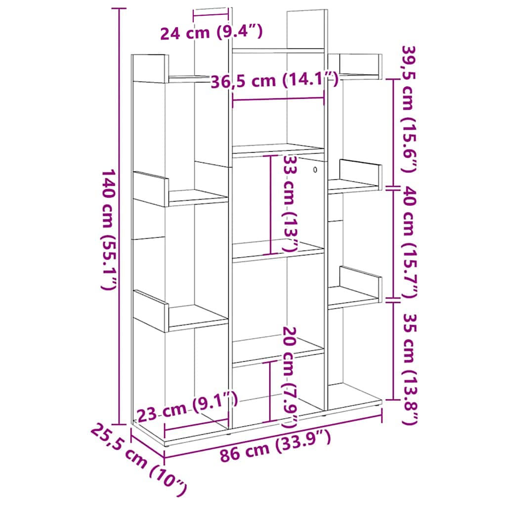 bogreol 86x25,5x140 cm konstrueret træ antikt træ
