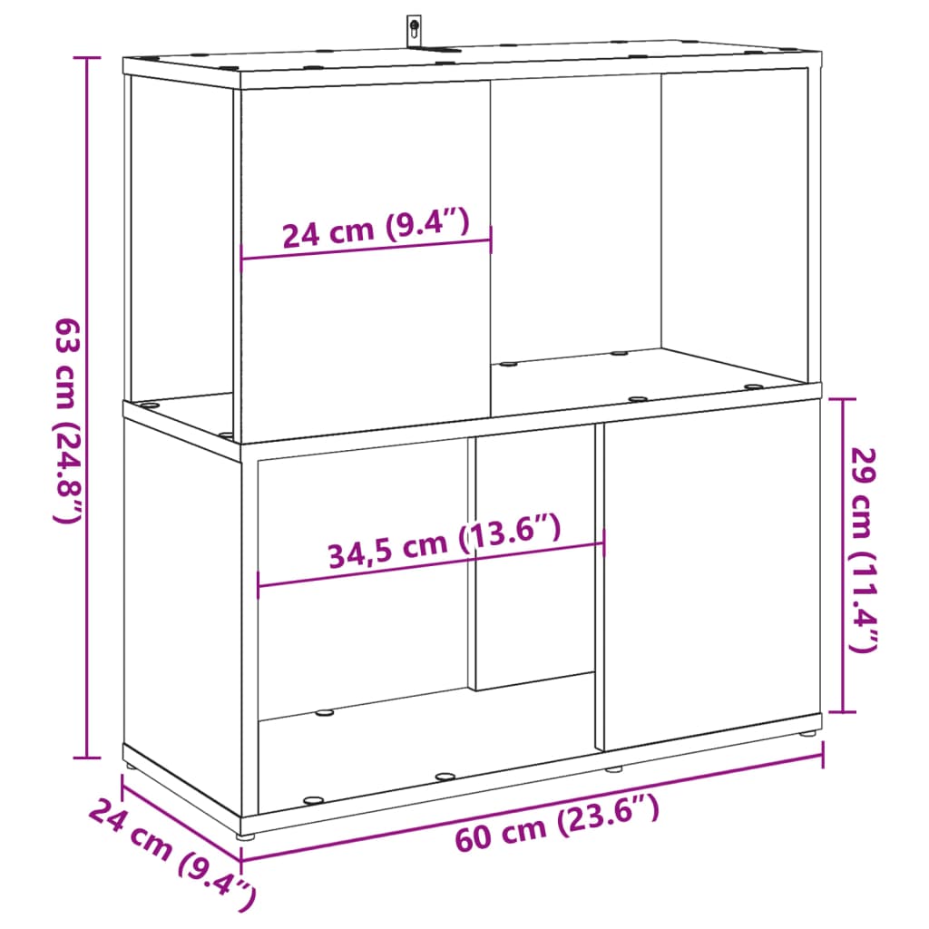 bogreol 60x24x63 cm konstrueret træ antikt træ