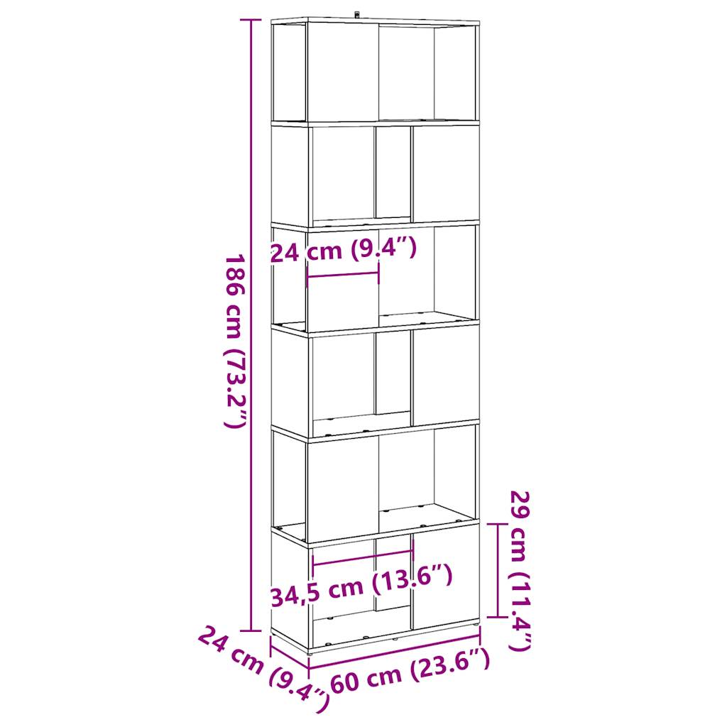 bogreol/rumdeler 60x24x186 cm antikt træ
