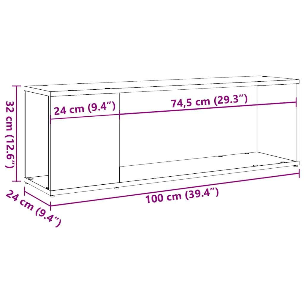 tv-bord 100x24x32 cm konstrueret træ kunsteg
