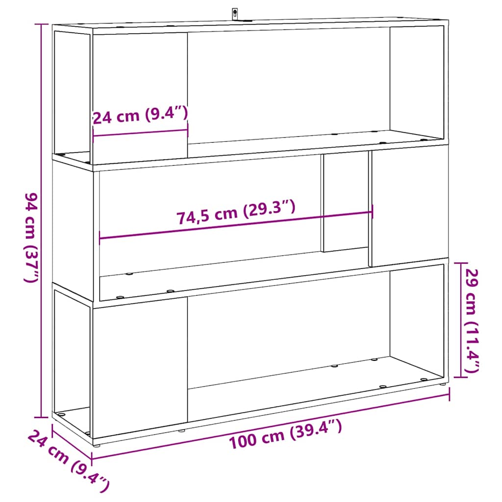 bogreol/rumdeler 100x24x94 cm antikt træ