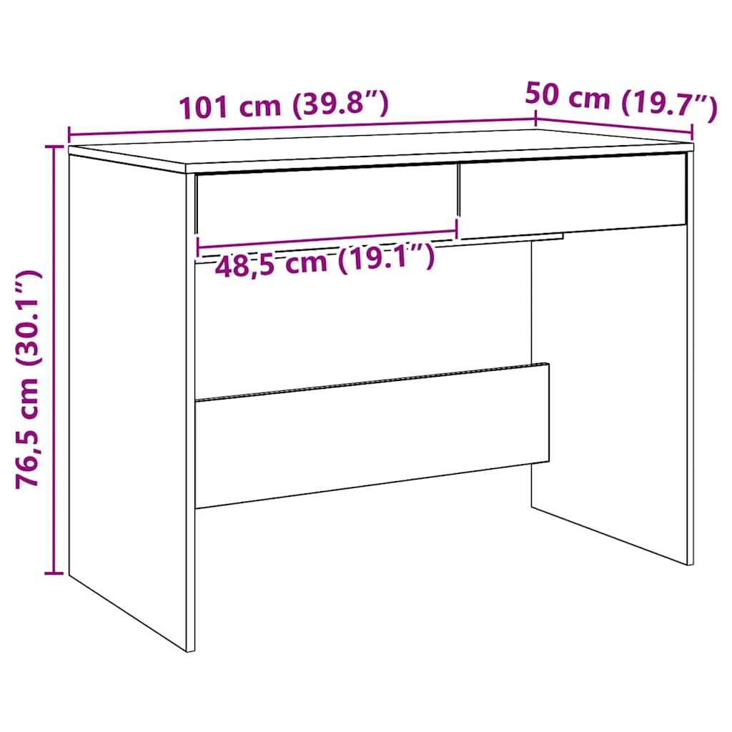 skrivebord 101x50x76,5 cm konstrueret træ kunsteg