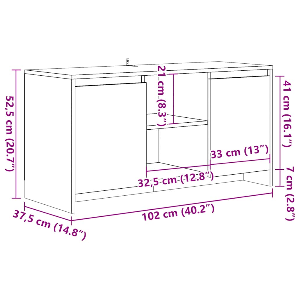 tv-bord 102x37,5x52,5 cm konstrueret træ kunsteg