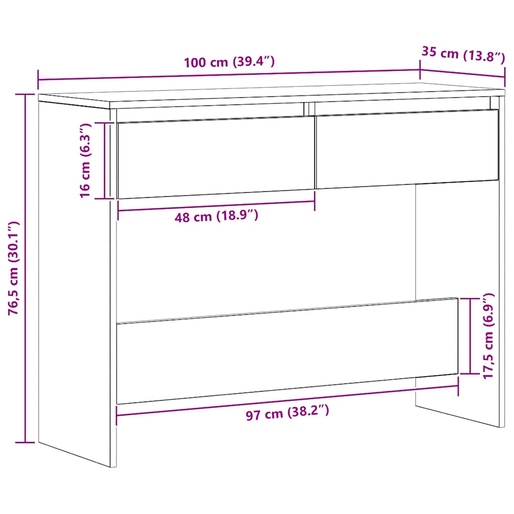 konsolbord 100x35x76,5 cm konstrueret træ kunsteg