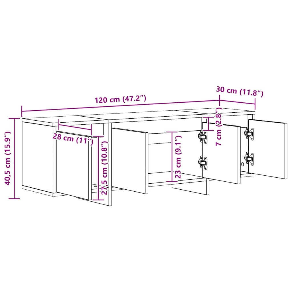 tv-bord 120x30x40,5 cm konstrueret træ kunsteg
