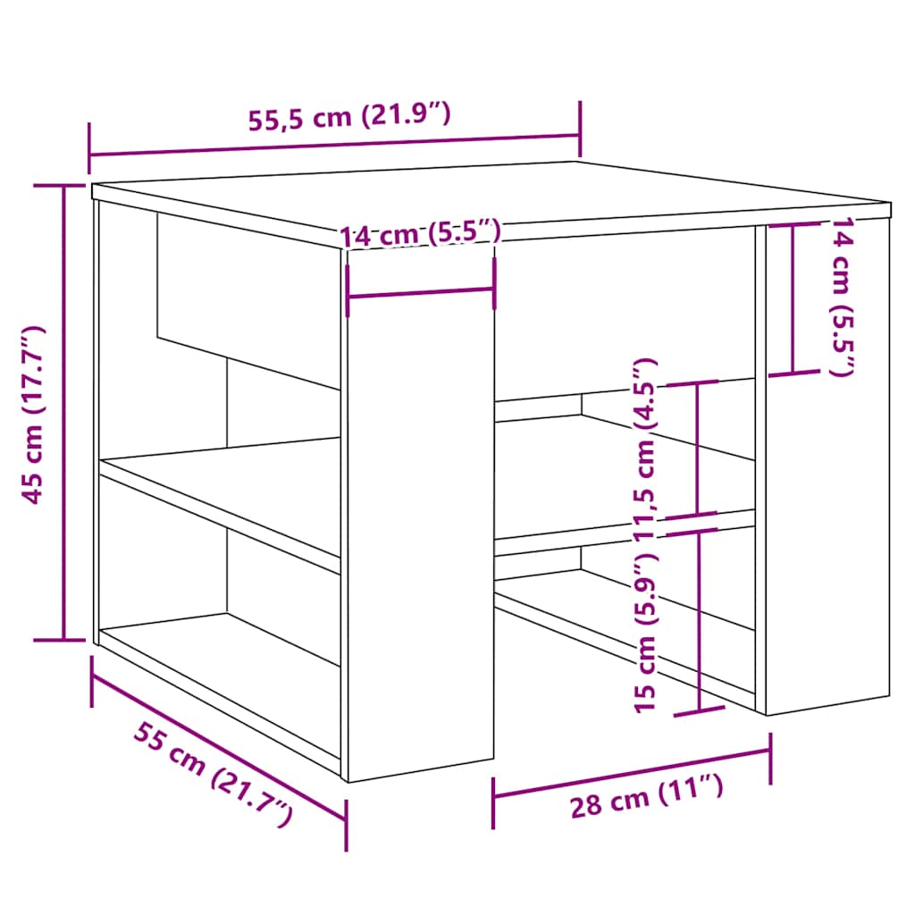 sofabord 55,5x55x45 cm konstrueret træ antikt træ
