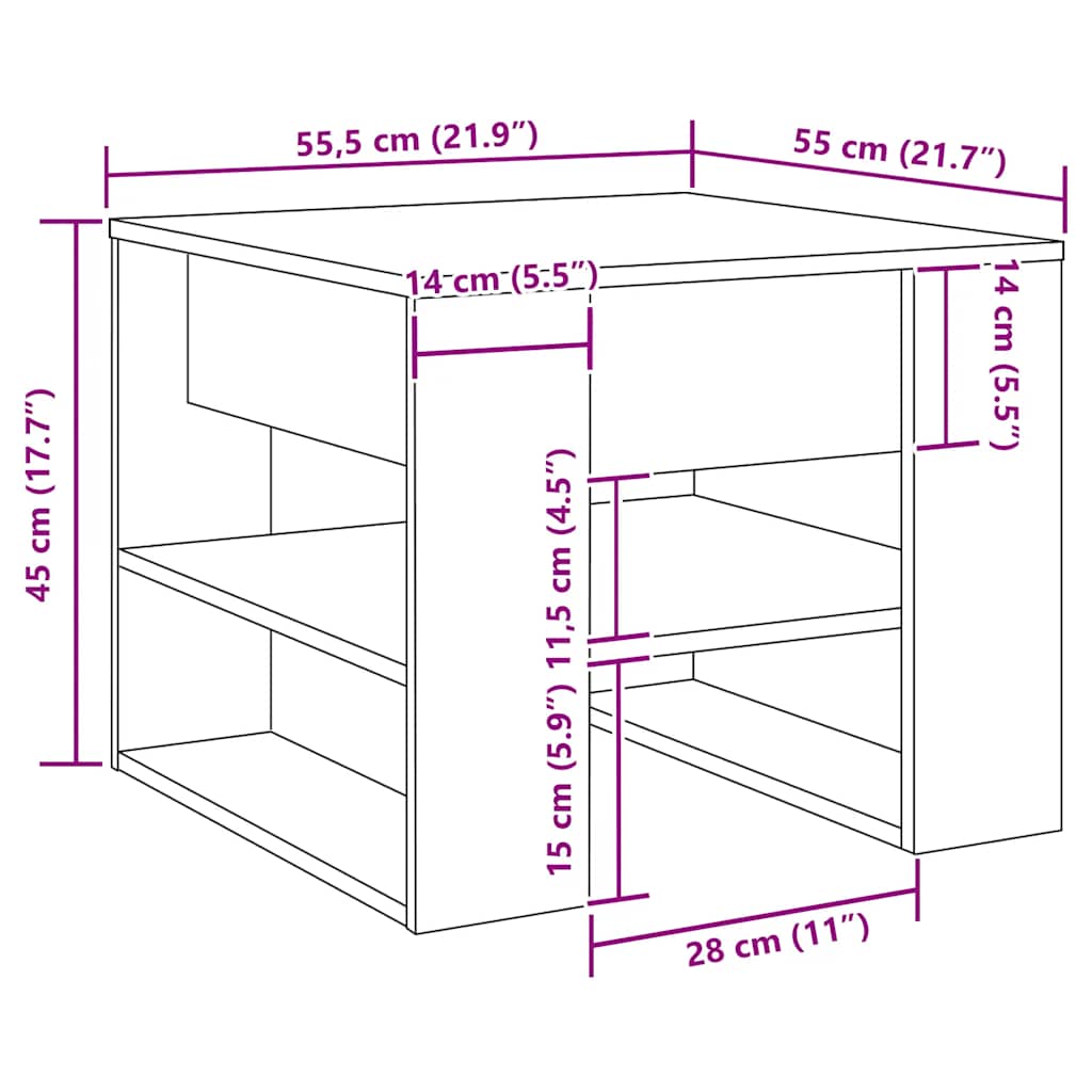 sofabord 55,5x55x45 cm konstrueret træ kunsteg