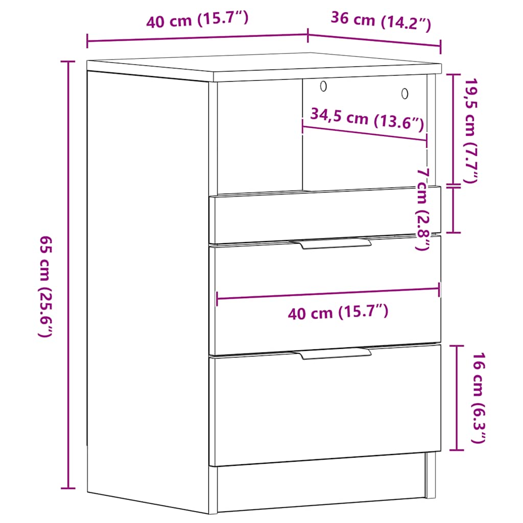 Bedside Cabinet Gammelt træ Medium Engineered wood