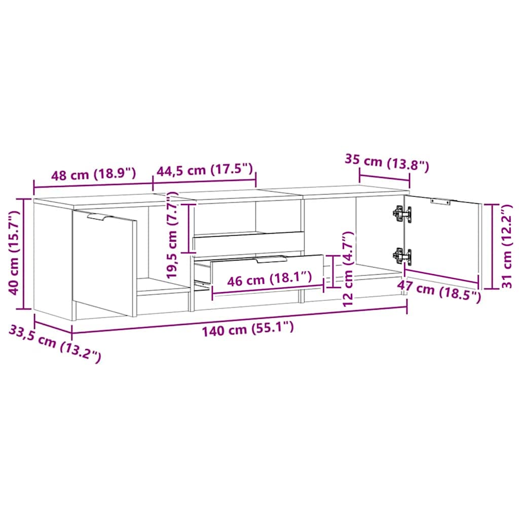 TV-skab håndlavet eg 140x35x40 cm konstrueret træ