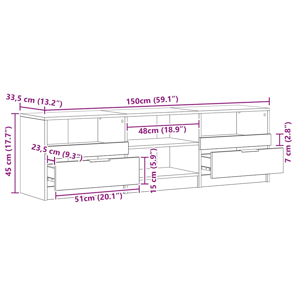 tv-bord 150x33,5x45 cm konstrueret træ kunsteg