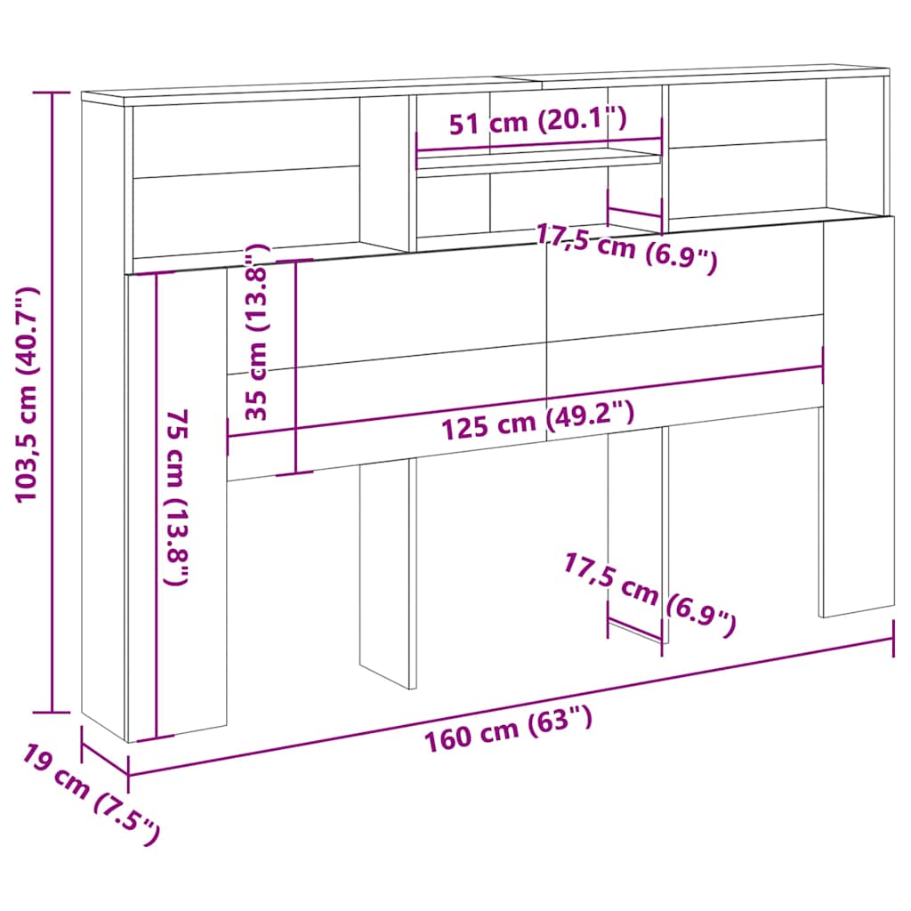 sengegavl m. opbevaring 160x19x103,5 cm konstrueret træ antikt