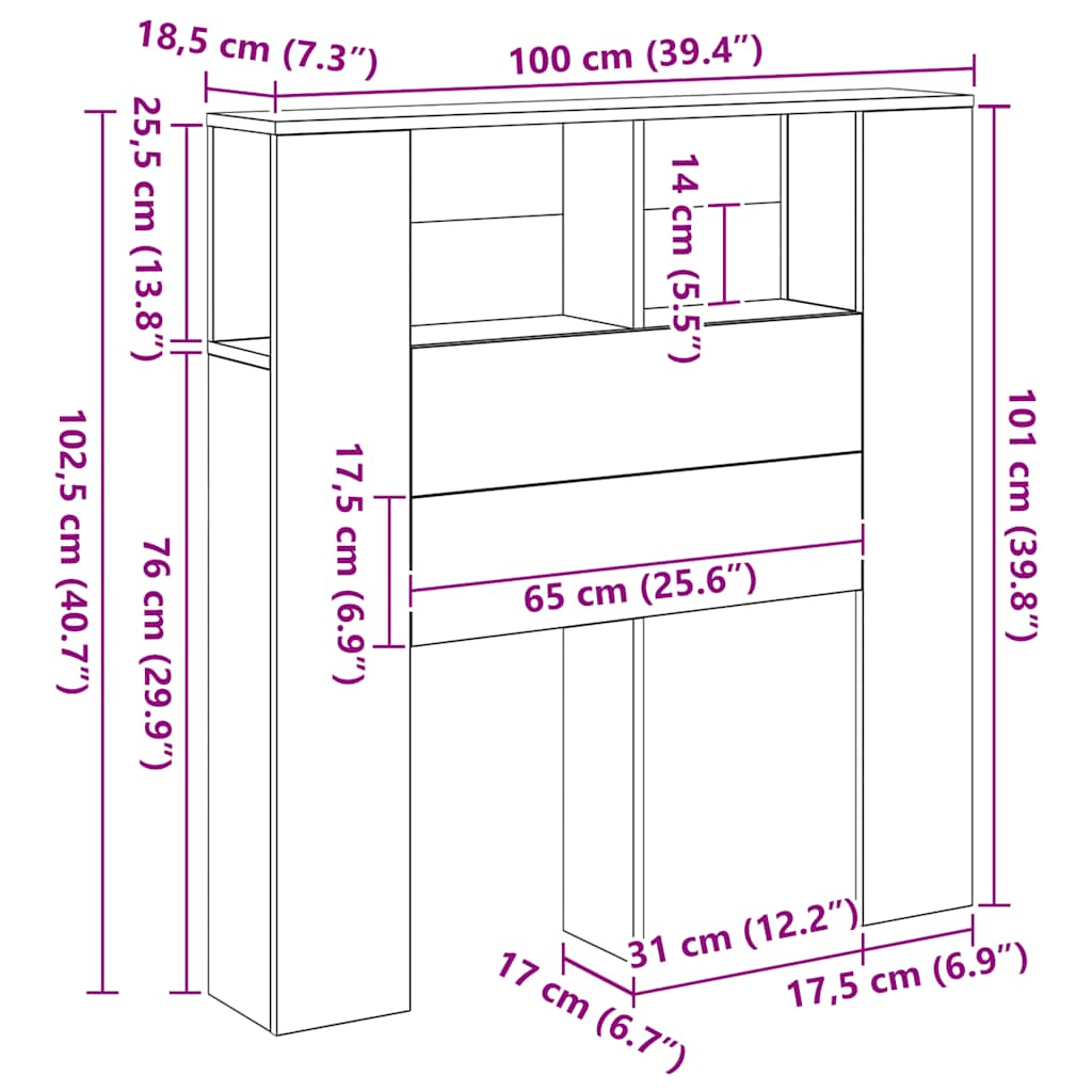 sengegavl 100x18,5x102,5 cm konstrueret træ kunsteg