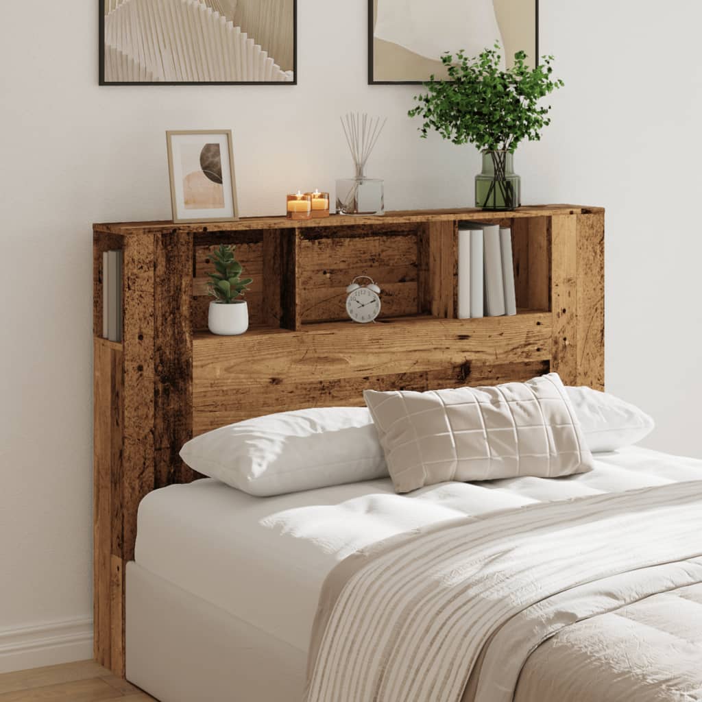 sengegavl m. opbevaring 140x18,5x102,5 cm konstrueret træ antik