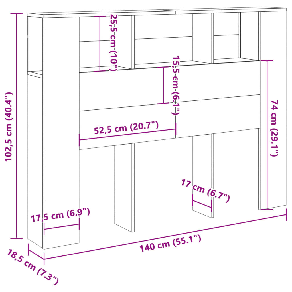 sengegavl m. opbevaring 140x18,5x102,5 cm konstrueret træ antik