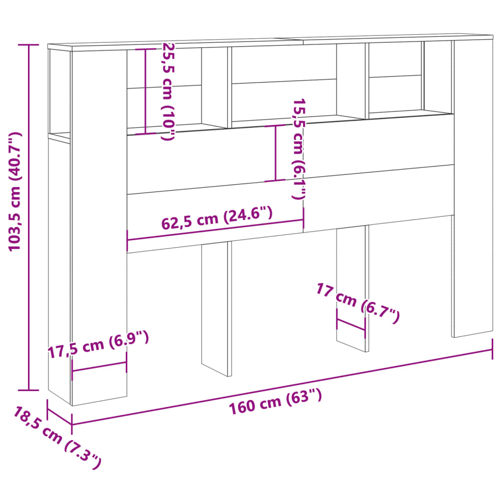 sengegavl m. opbevaring 160x18,5x103,5cm konstrueret træ antikt