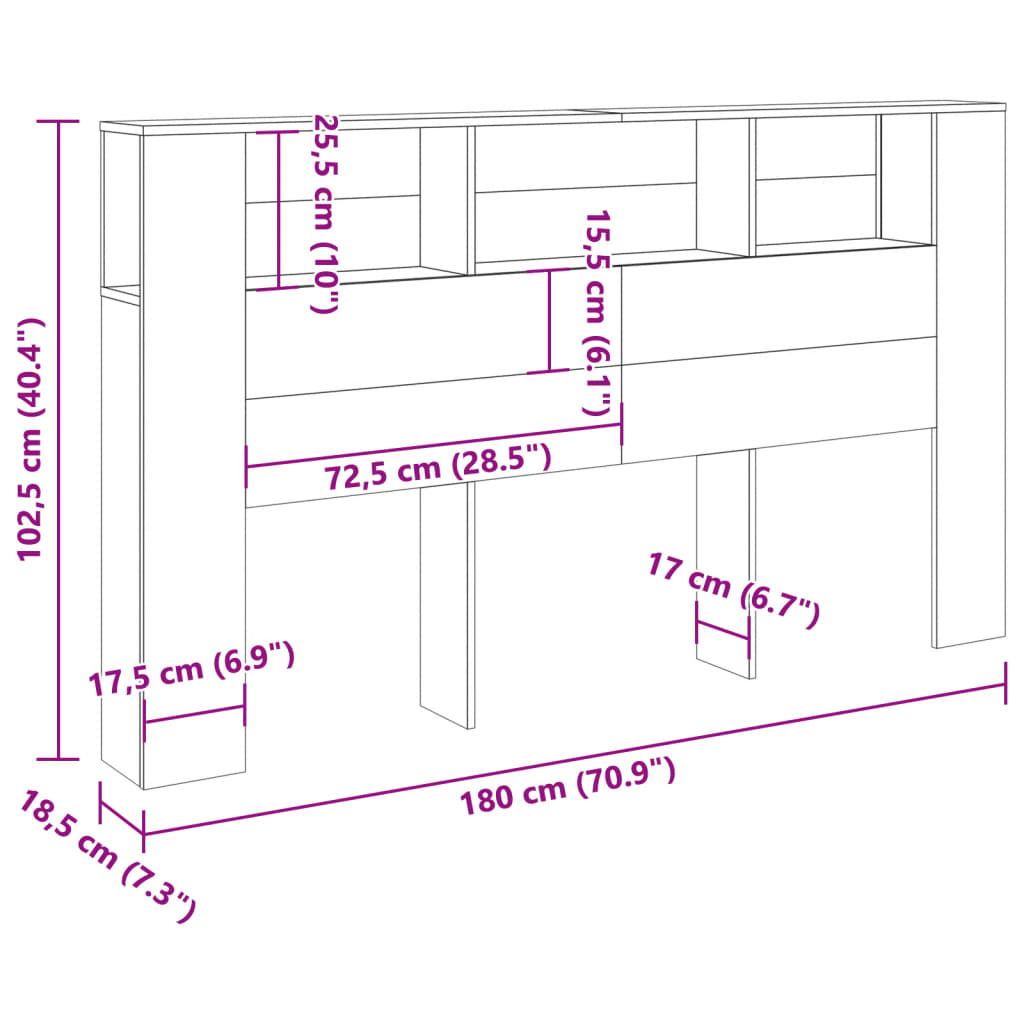 sengegavl med opbevaring 180x18,5x102,5 cm konstrueret træ