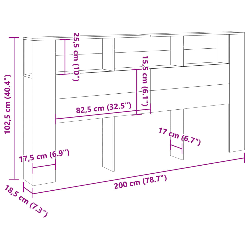 sengegavl med opbevaring 200x18,5x102,5 cm konstrueret træ