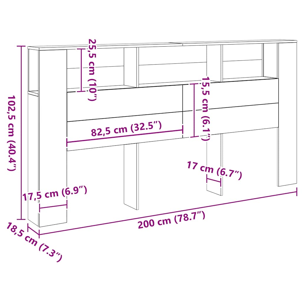 sengegavl med opbevaring 200x18,5x102,5 cm konstrueret træ