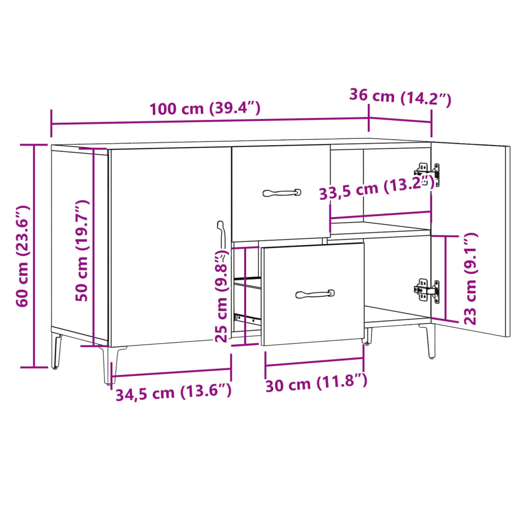 skænk 100x36x60 cm konstrueret træ gammelt træ-look
