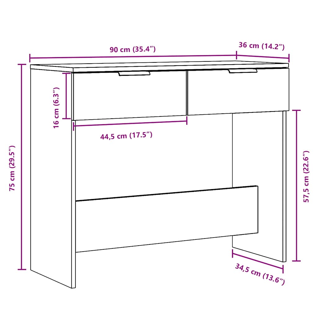 konsolbord 90x36x75 cm konstrueret træ gammelt trælook