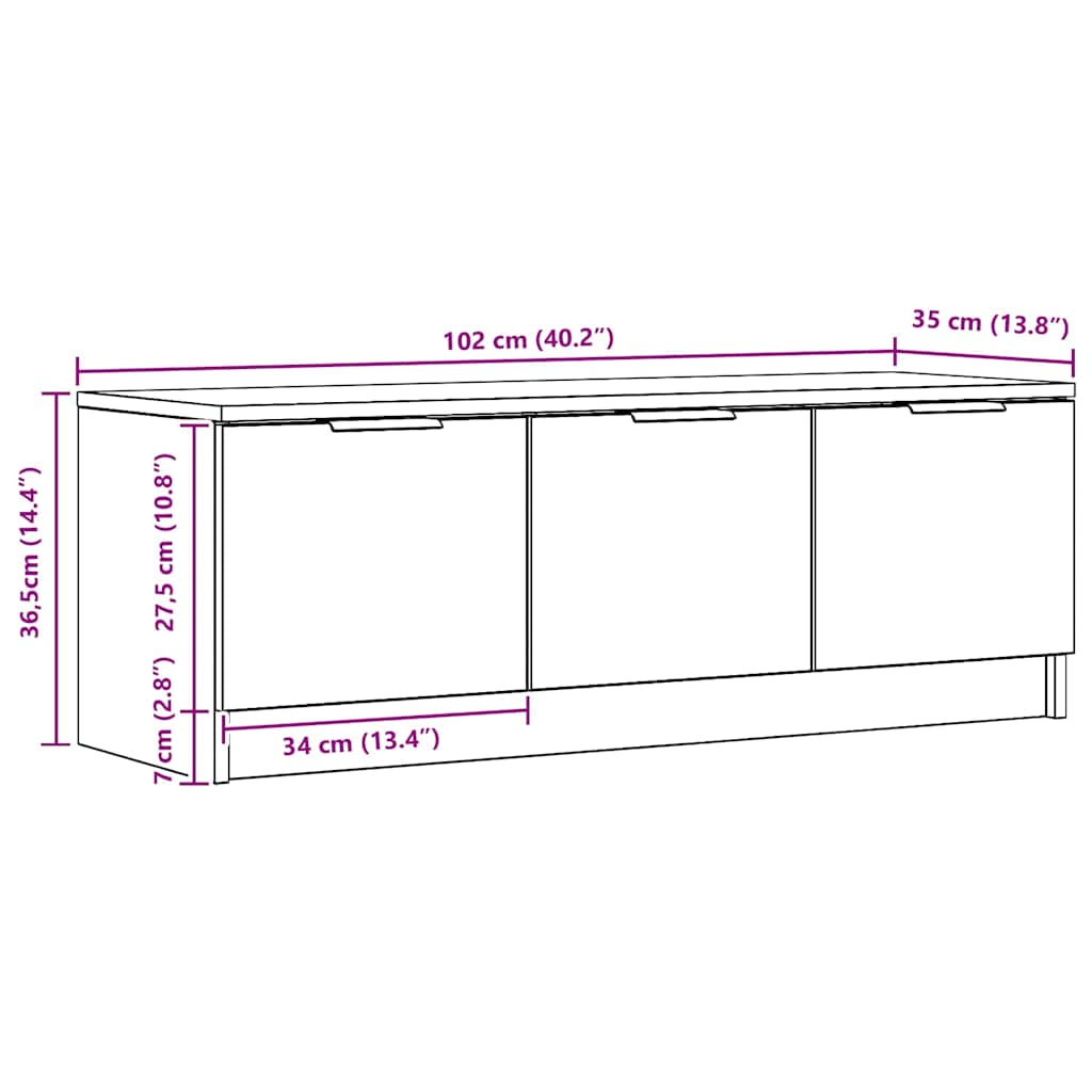 tv-bord 102x35x36,5 cm konstrueret træ kunsteg