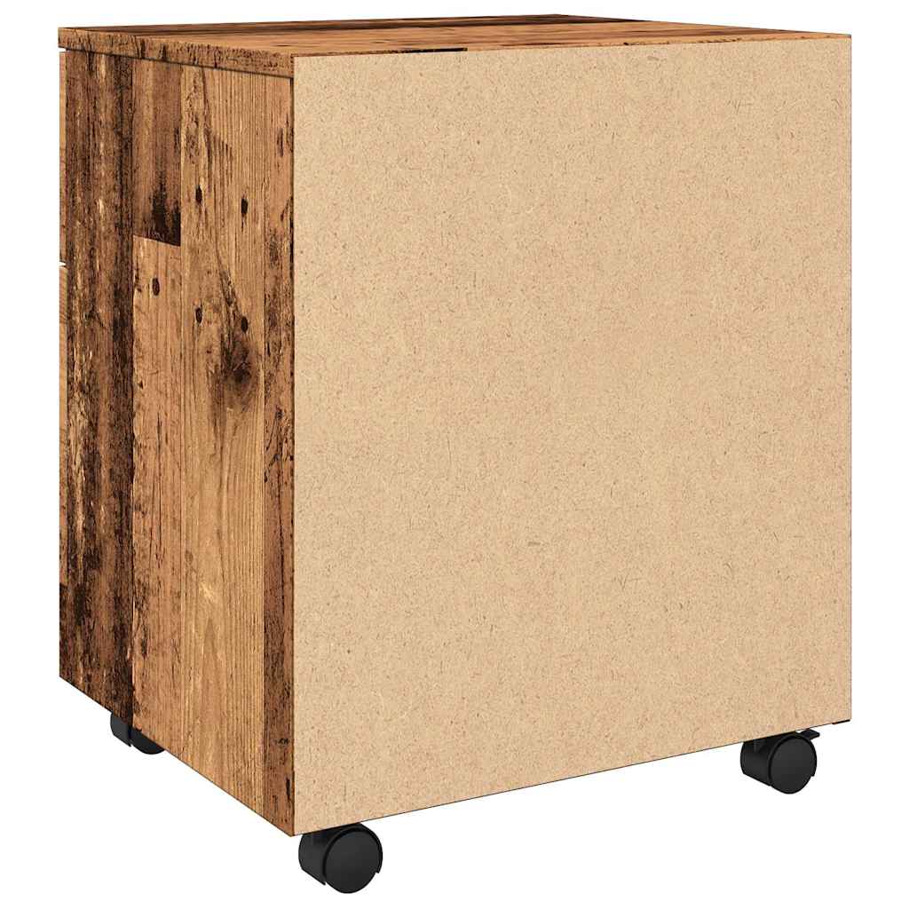 arkivskab med hjul 45x38x54 cm konstrueret træ gammelt trælook