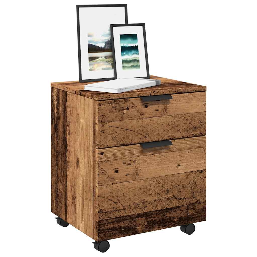 arkivskab med hjul 45x38x54 cm konstrueret træ gammelt trælook