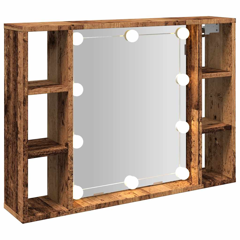 spejlskab med LED-lys 76x15x55 cm konstrueret træ antikt træ
