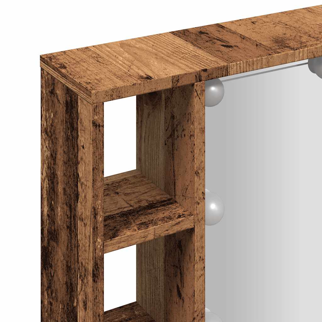 spejlskab med LED-lys 76x15x55 cm konstrueret træ antikt træ