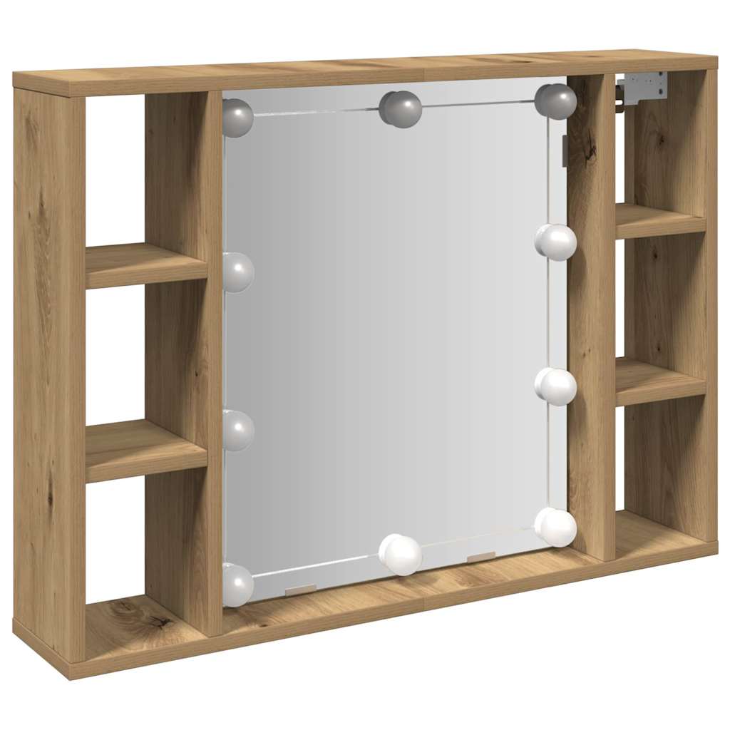 spejlskab med LED-lys 76x15x55 cm konstrueret træ kunsteg