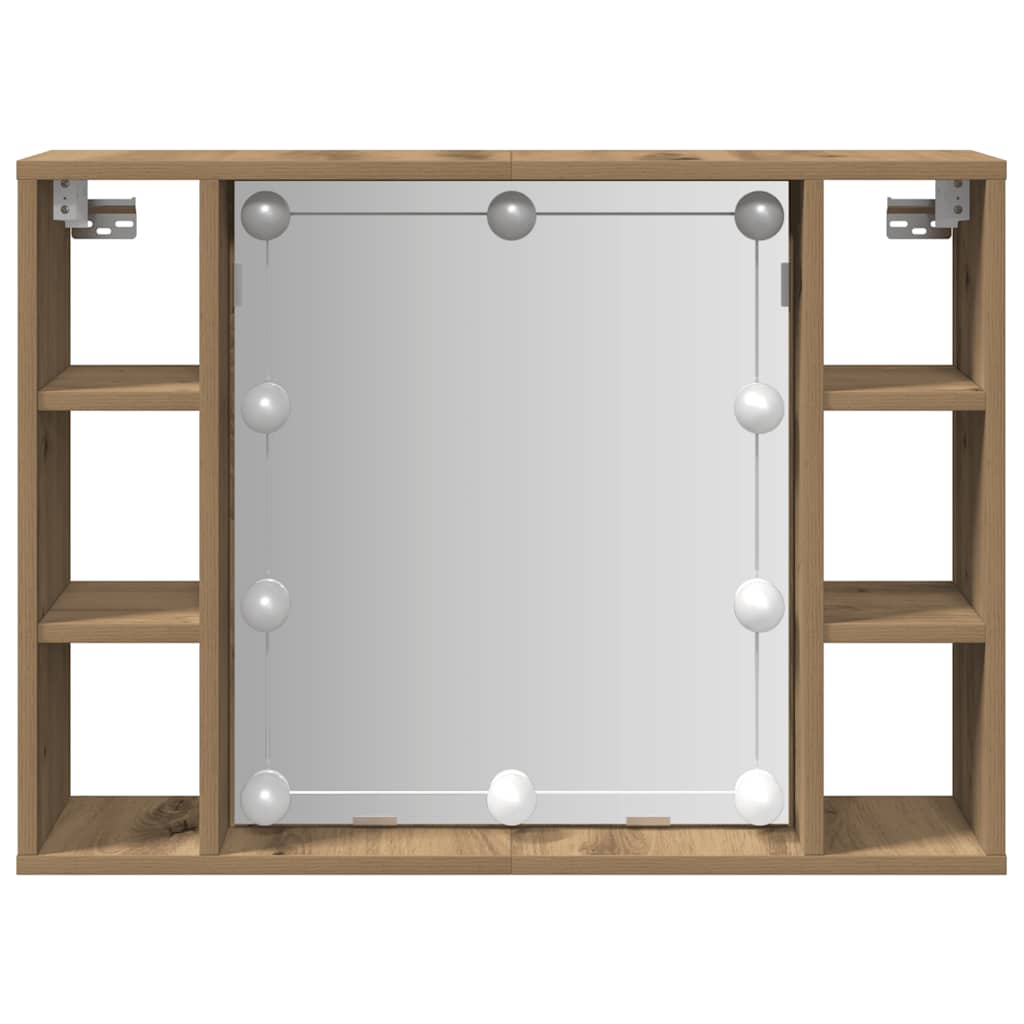 spejlskab med LED-lys 76x15x55 cm konstrueret træ kunsteg