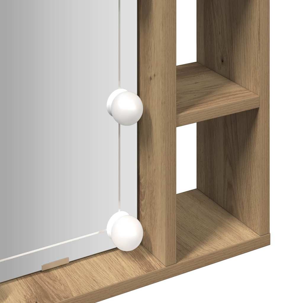 spejlskab med LED-lys 76x15x55 cm konstrueret træ kunsteg
