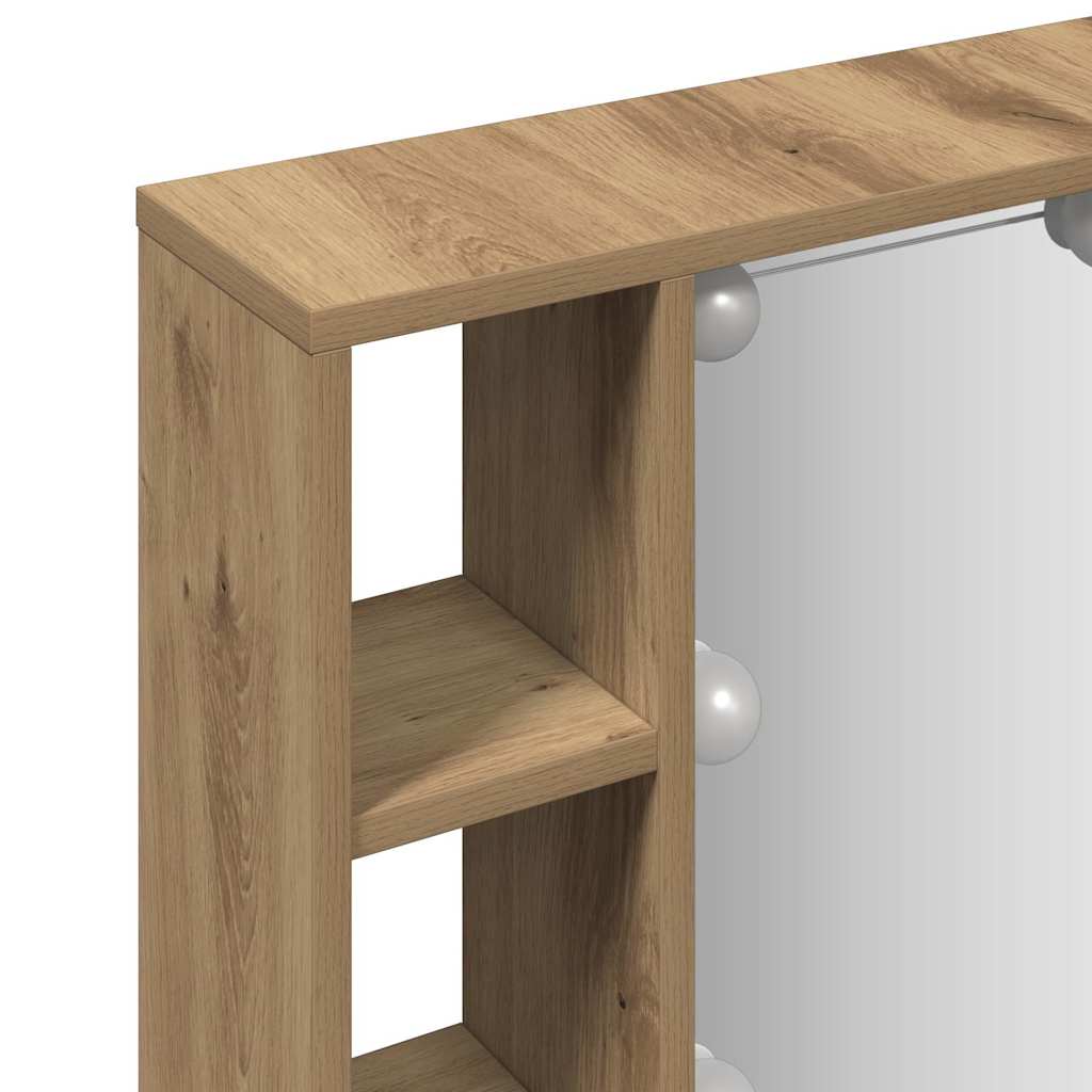 spejlskab med LED-lys 76x15x55 cm konstrueret træ kunsteg