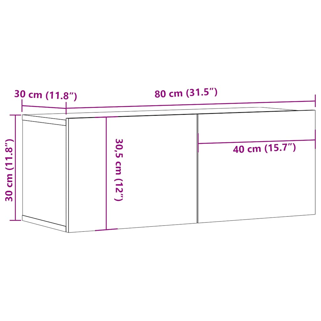 væghængte tv-borde 2 stk. 80x30x30 cm gammelt træ-look