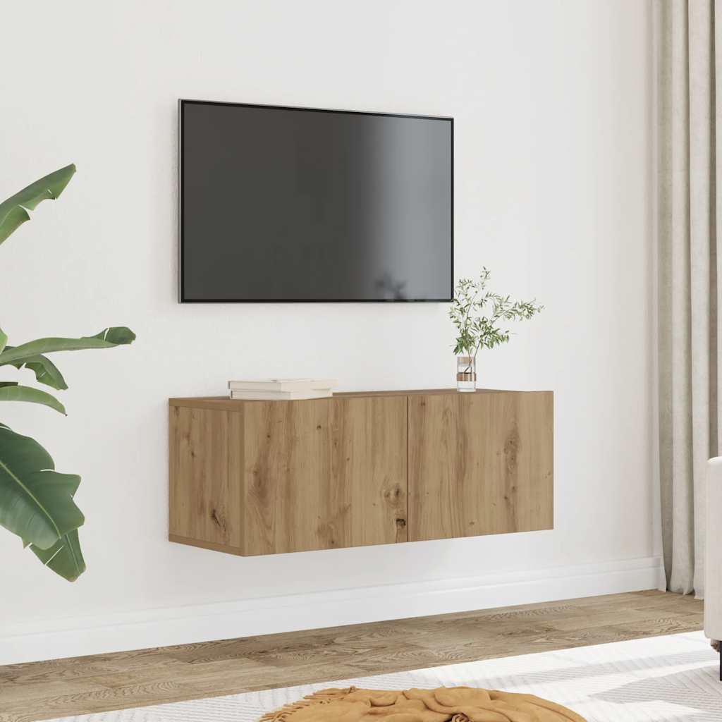 væghængte tv-borde 2 stk. 80x30x30 cm egetræsfarve