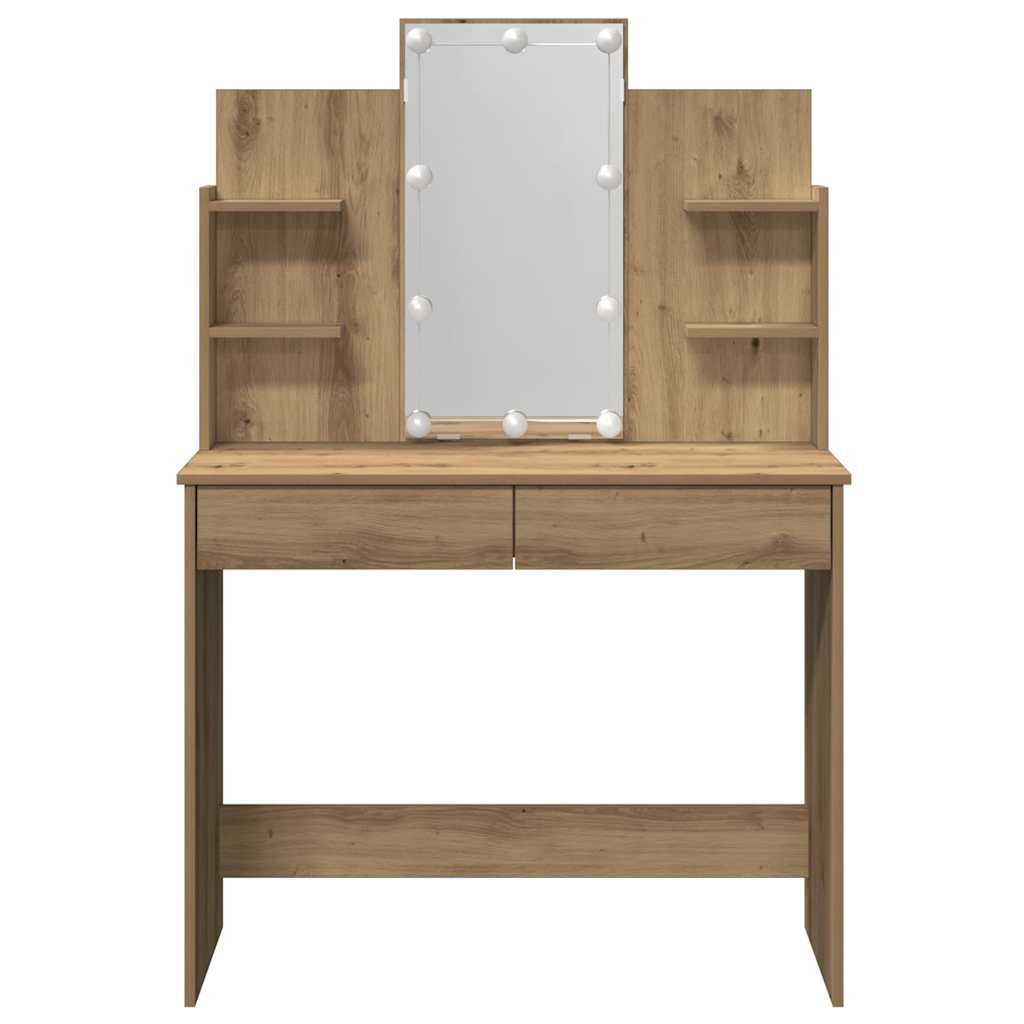makeupbord med LED-lys 96x40x142 cm kunsteg