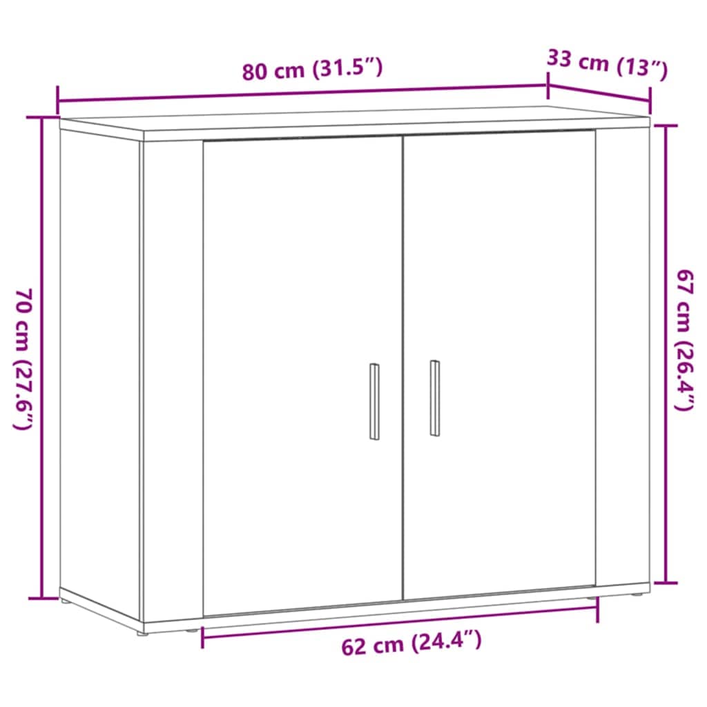 skænk 80x33x70 cm konstrueret træ egetræsfarve