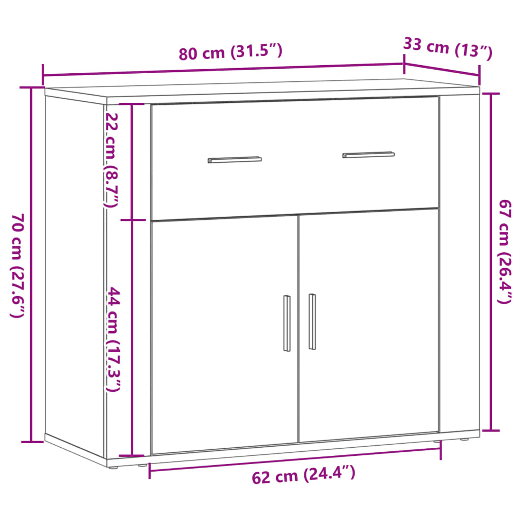 skænk 80x33x70 cm konstrueret træ gammelt træ-look