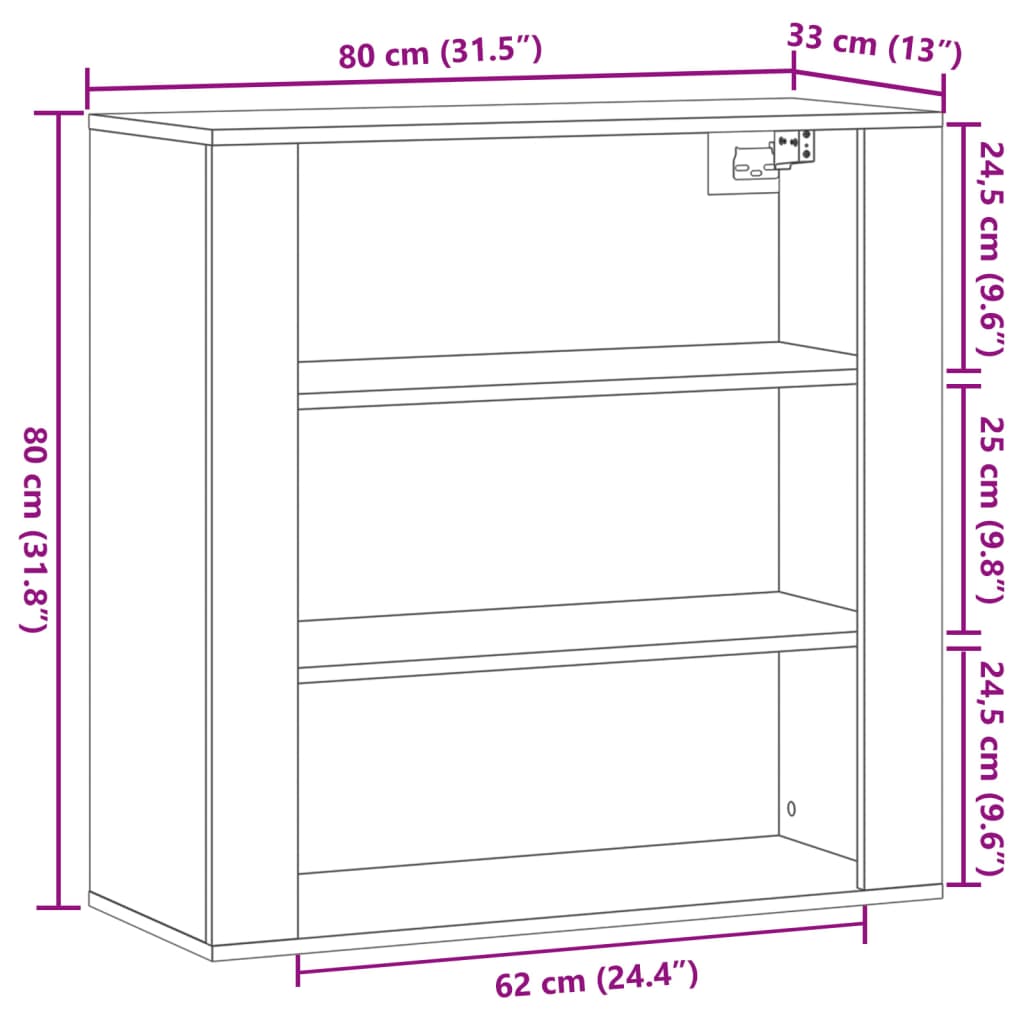 vægskab 80x33x80 cm konstrueret træ egetræsfarve