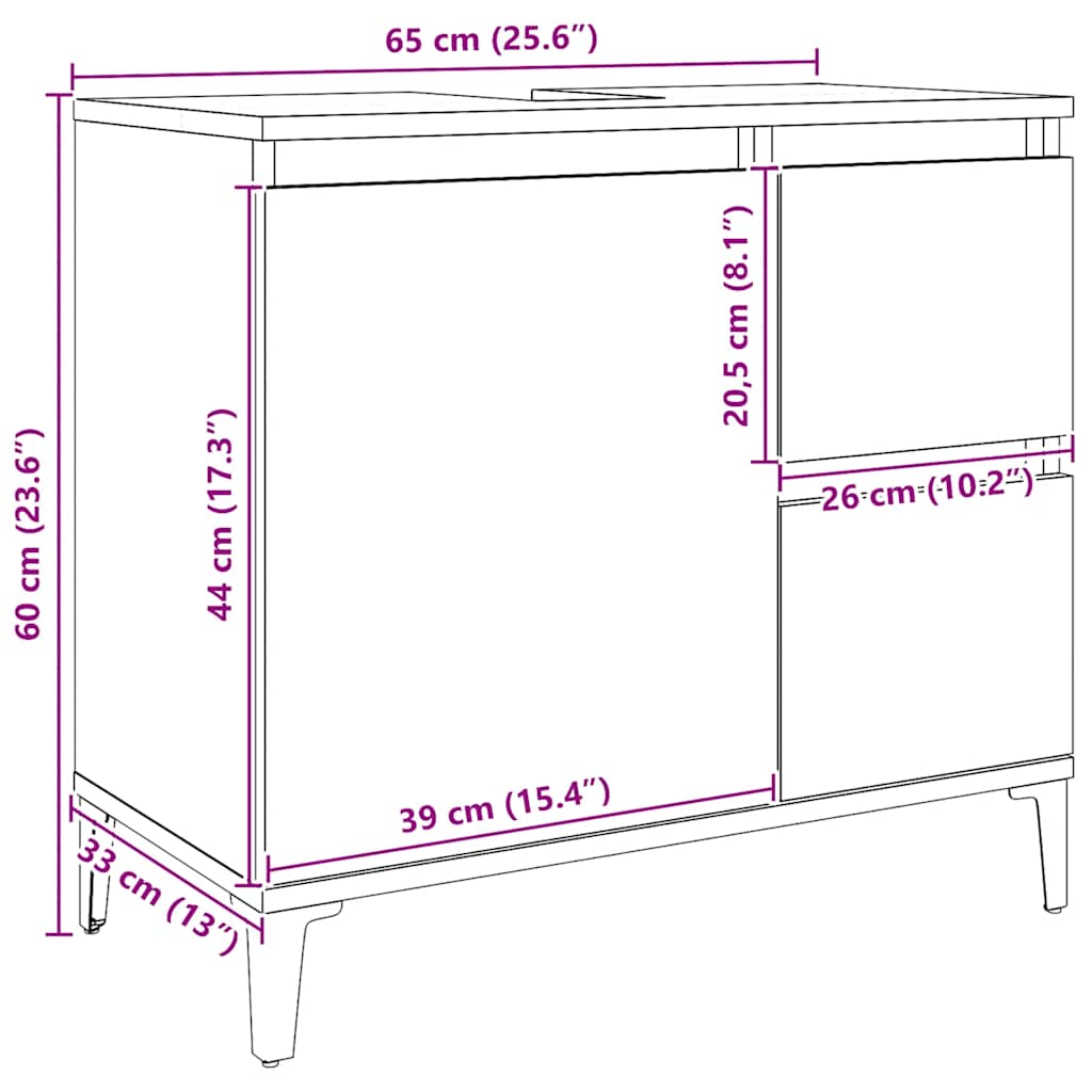 underskab til vask 65x33x60 cm konstrueret træ kunsteg
